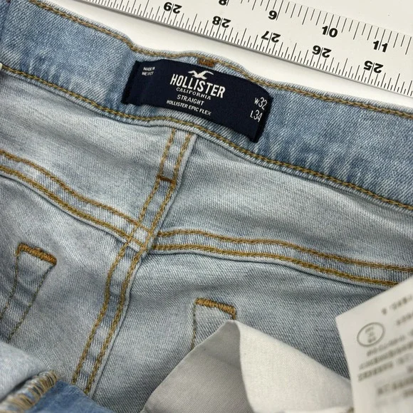 Hollister Epic Flex  Straight Jeans Light Wash Stretch Denim Men 31x32 - Picture 6 of 9